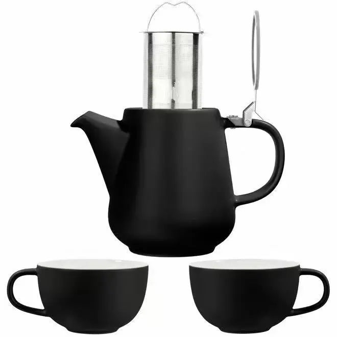 Black Tea for Two Porcelain Teapot & 2 Cups Set 27 fl. oz
