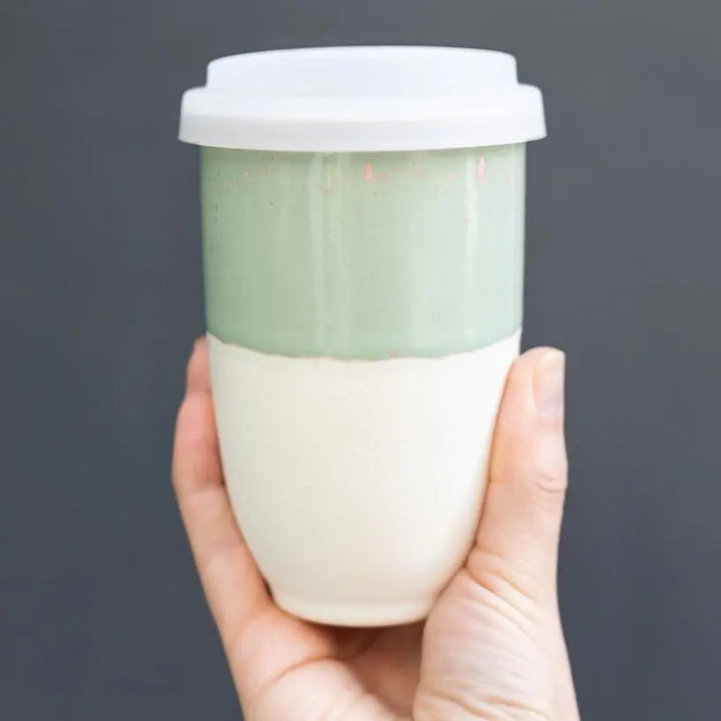 Sage Green 12 oz Ceramic Travel Mug