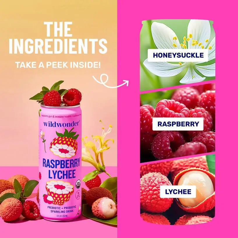 Raspberry Lychee Sparkling Prebiotic + Probiotic Drink