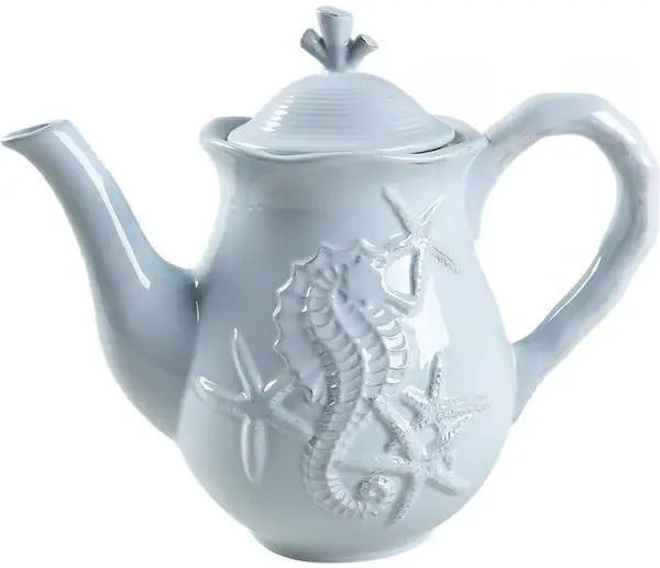 Seahorse and Seashell Teapot Menagerie Blue