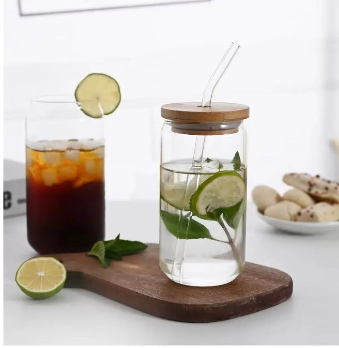 16 oz Borosilicate Glass with Bamboo Lid & Glass Straw