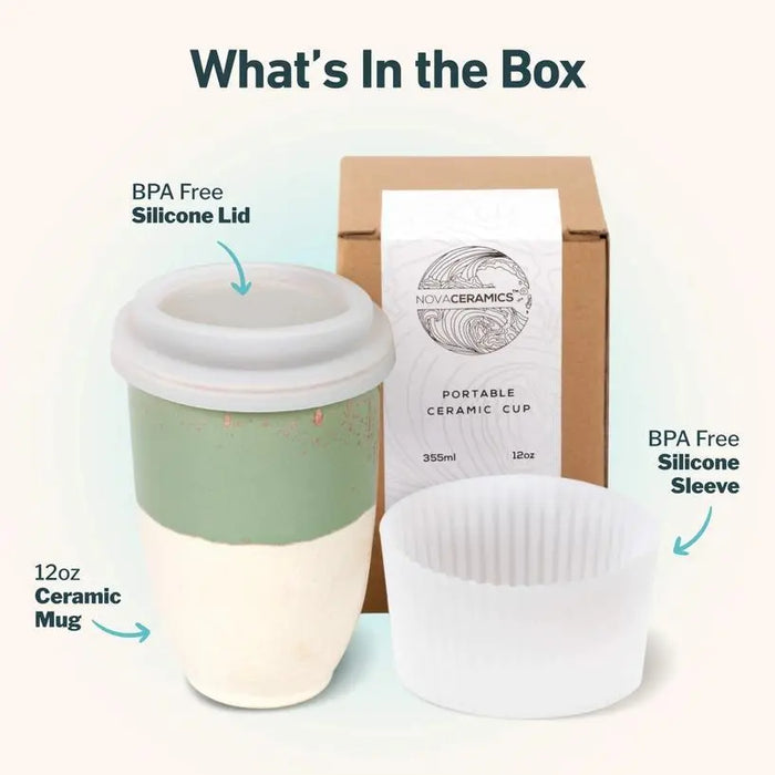 Sage Green 12 oz Ceramic Travel Mug