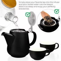 Black Tea for Two Porcelain Teapot & 2 Cups Set 27 fl. oz