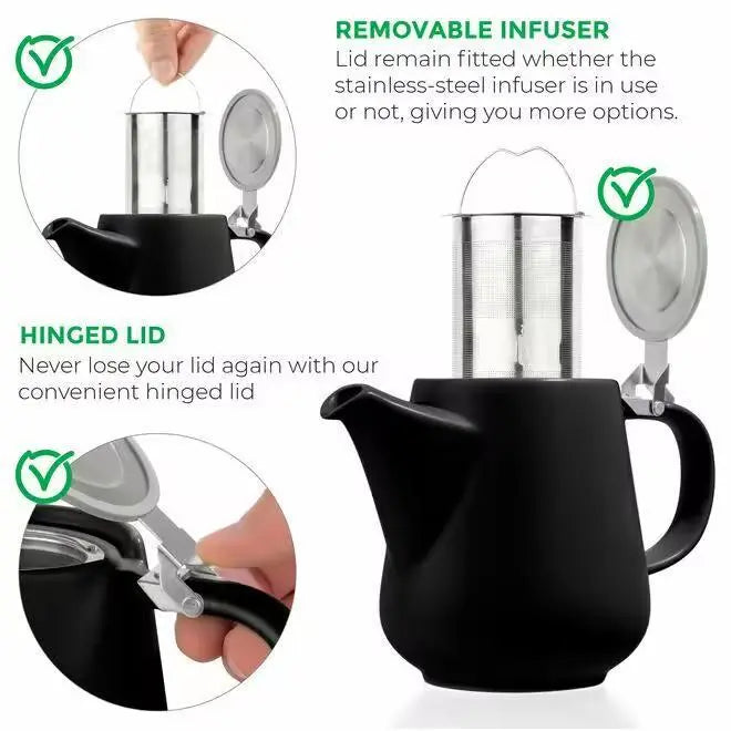 Black Tea for Two Porcelain Teapot & 2 Cups Set 27 fl. oz