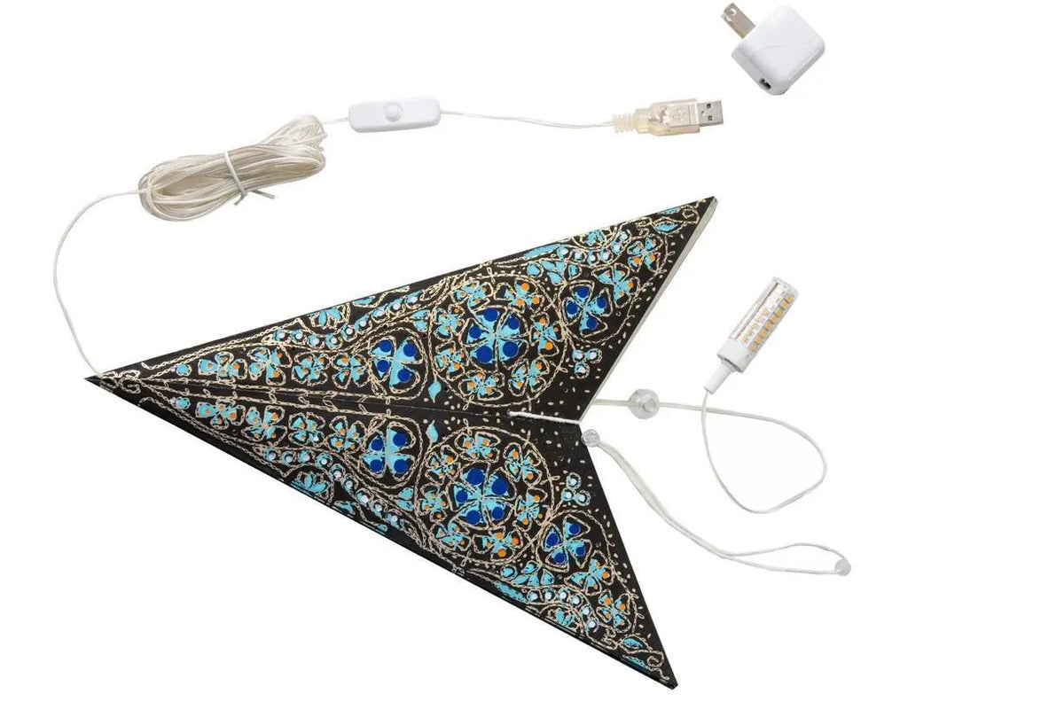 Black and Turquoise Cathedral Star Lantern