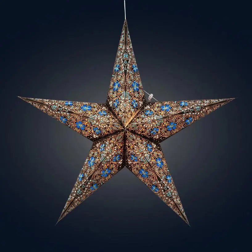 Black and Turquoise Cathedral Star Lantern