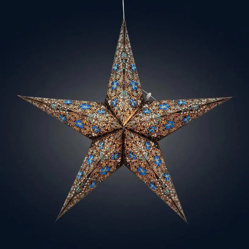 Black and Turquoise Cathedral Star Lantern