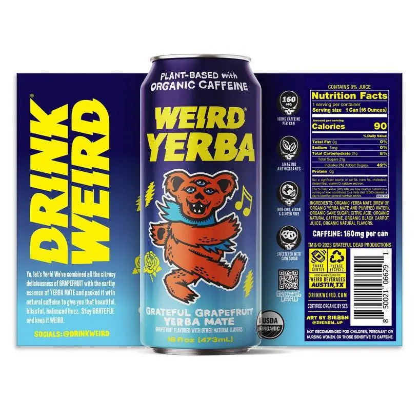 Organic Grateful Grapefruit Yerba Mate 16oz Can