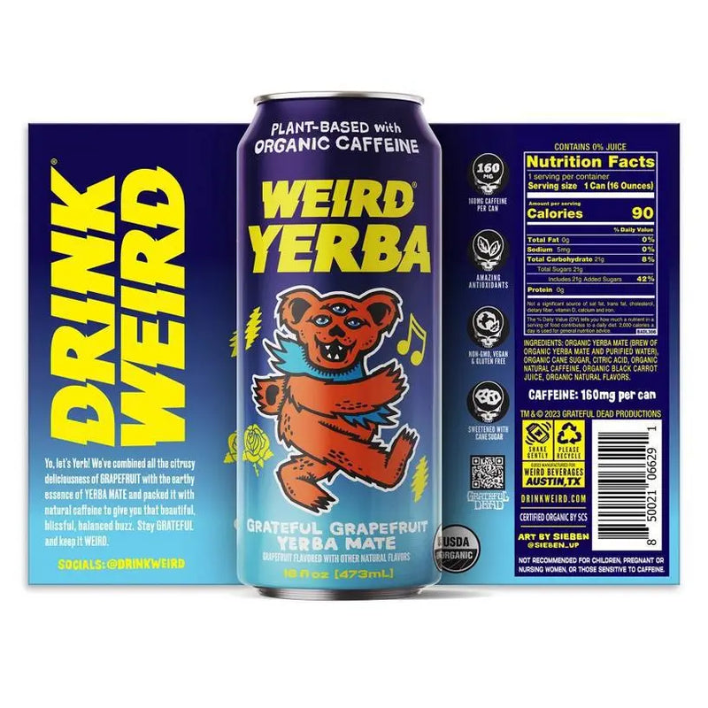 Organic Grateful Grapefruit Yerba Mate 16oz Can