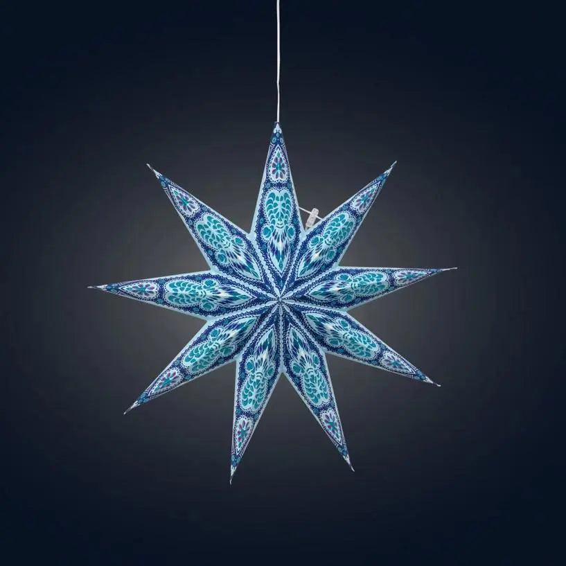 Phoenix ~ 9 Pointer, 17", Turquoise Paper Star Lantern Light