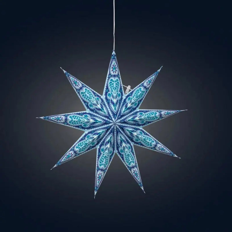 Phoenix ~ 9 Pointer, 17", Turquoise Paper Star Lantern Light