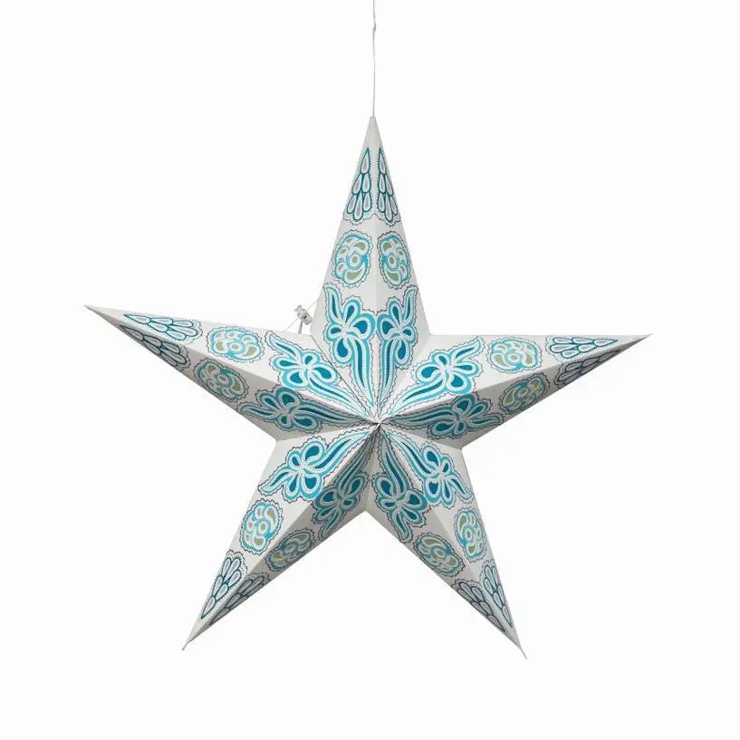 Pippa 5 Point 24" White / Turquoise Paper Star Lantern Light