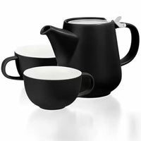 Black Tea for Two Porcelain Teapot & 2 Cups Set 27 fl. oz