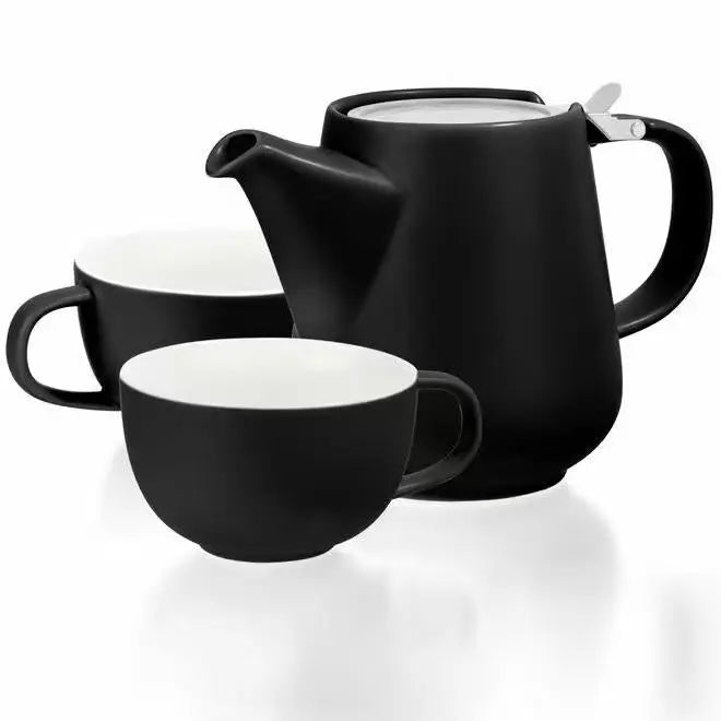Black Tea for Two Porcelain Teapot & 2 Cups Set 27 fl. oz