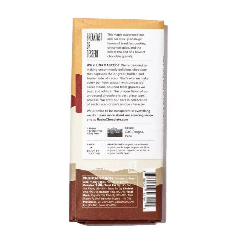 58% Oat Milk Chocolate Bar - My SensibiliTeas - Unroasted Chocolate Bar from Raaka Chocolate