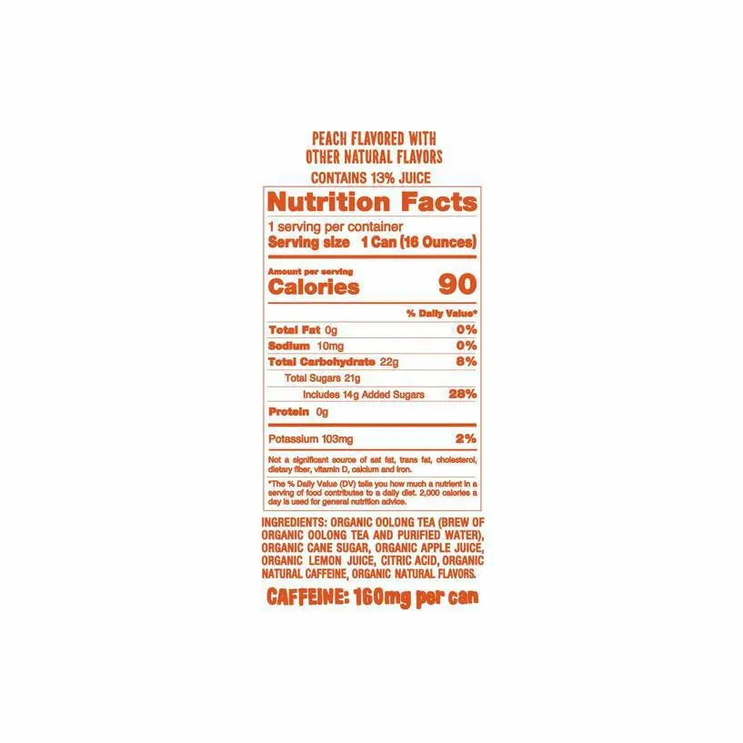 Organic White Peach Oolong Iced Tea 16oz Can