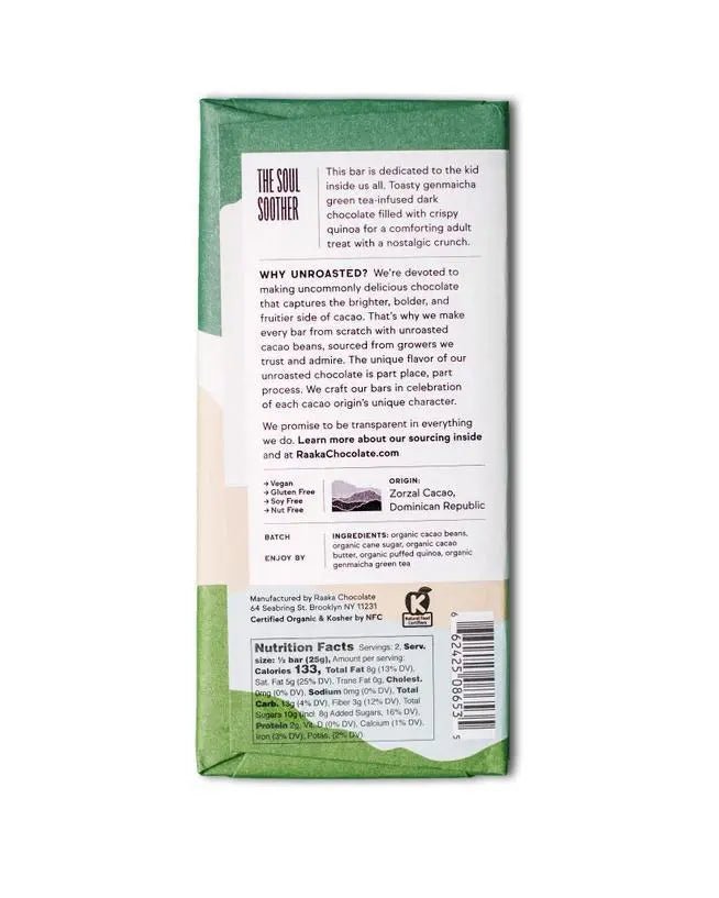 66% Green Tea Crunch Chocolate Bar - My SensibiliTeas - dark chocolate from Raaka Chocolate