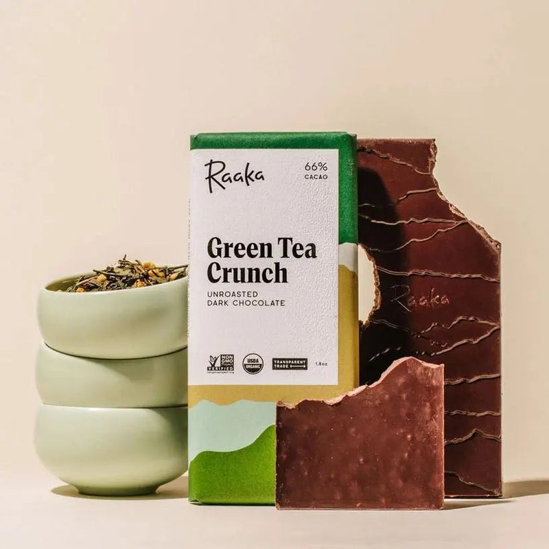 66% Green Tea Crunch Chocolate Bar - My SensibiliTeas - dark chocolate from Raaka Chocolate