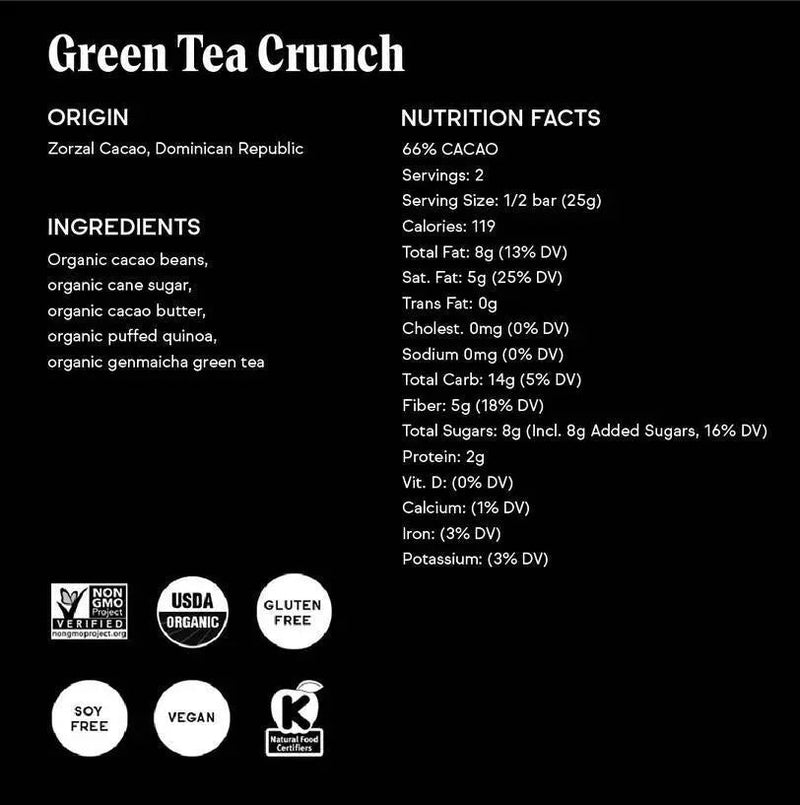 66% Green Tea Crunch Chocolate Bar - My SensibiliTeas - dark chocolate from Raaka Chocolate