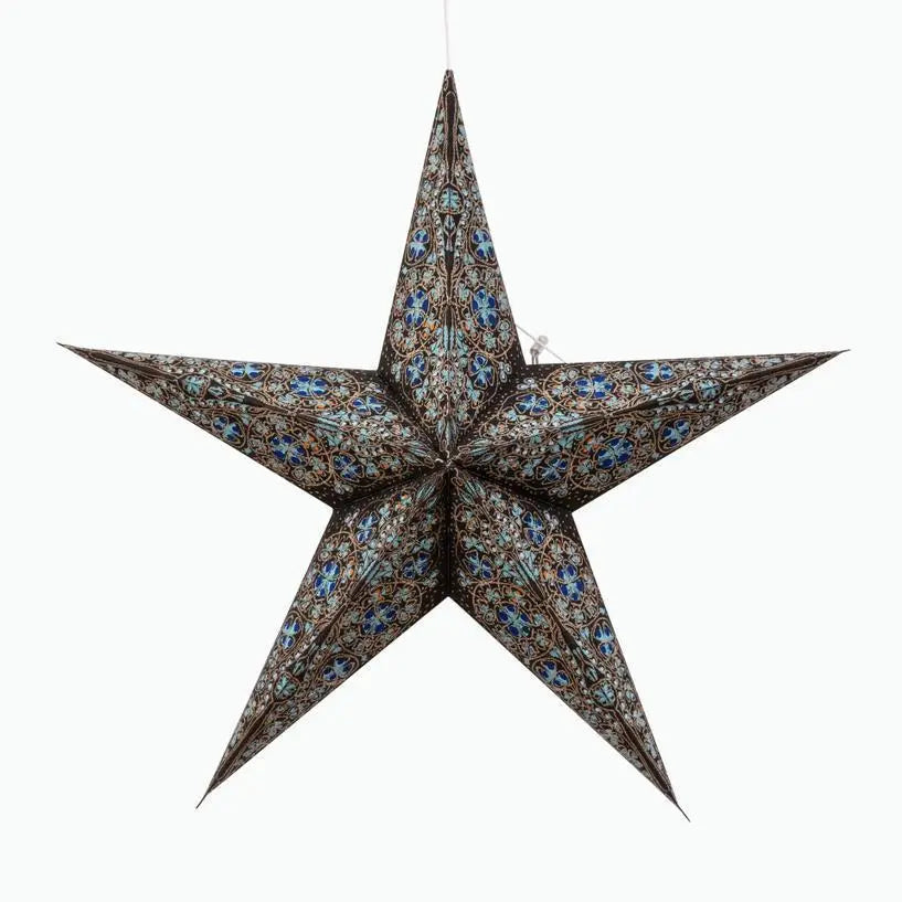 Black and Turquoise Cathedral Star Lantern