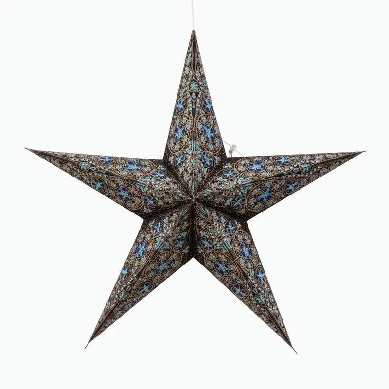 Black and Turquoise Cathedral Star Lantern