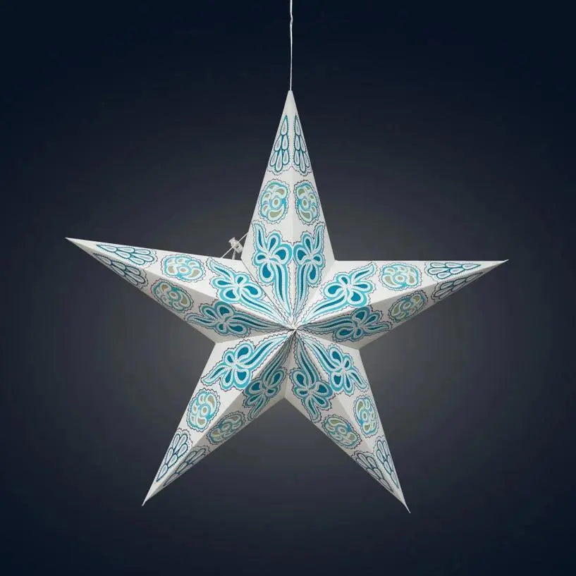 Pippa 5 Point 24" White / Turquoise Paper Star Lantern Light