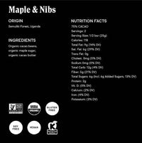 75% Maple & Nibs Chocolate Bar - My SensibiliTeas - Unroasted Chocolate Bar from Raaka Chocolate