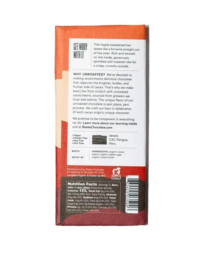 75% Maple & Nibs Chocolate Bar - My SensibiliTeas - Unroasted Chocolate Bar from Raaka Chocolate