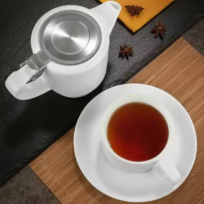 White Tea for One Porcelain Teapot Cups Saucer Set 15 fl. oz