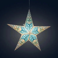 Pippa 5 Point 24" White / Turquoise Paper Star Lantern Light