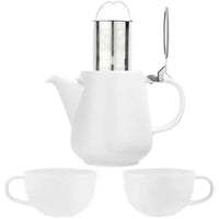 White Tea for Two Porcelain Teapot & 2 Cups Set 27 fl. oz