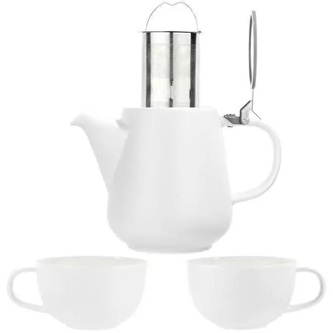 White Tea for Two Porcelain Teapot & 2 Cups Set 27 fl. oz