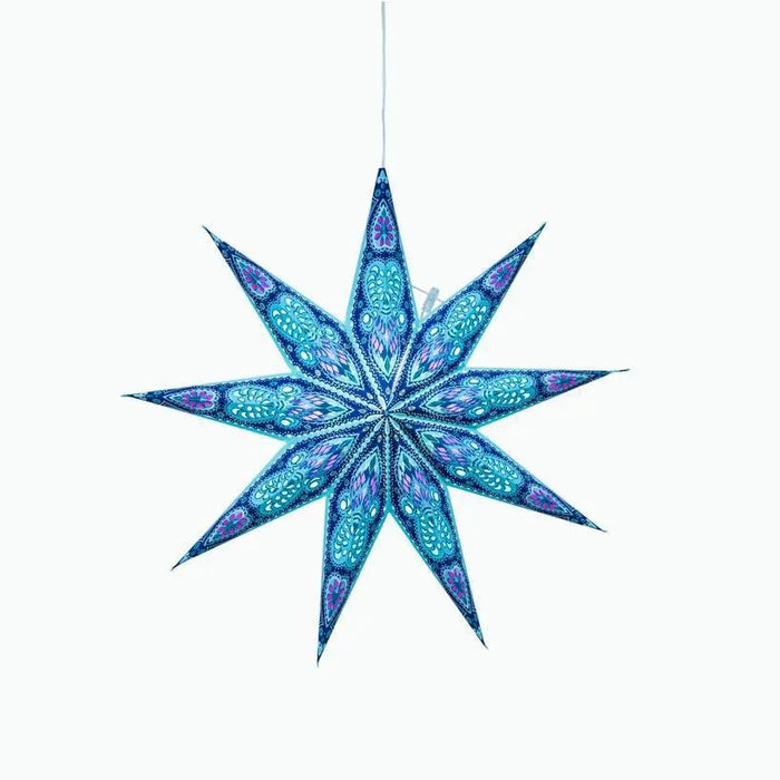 Phoenix ~ 9 Pointer, 17", Turquoise Paper Star Lantern Light