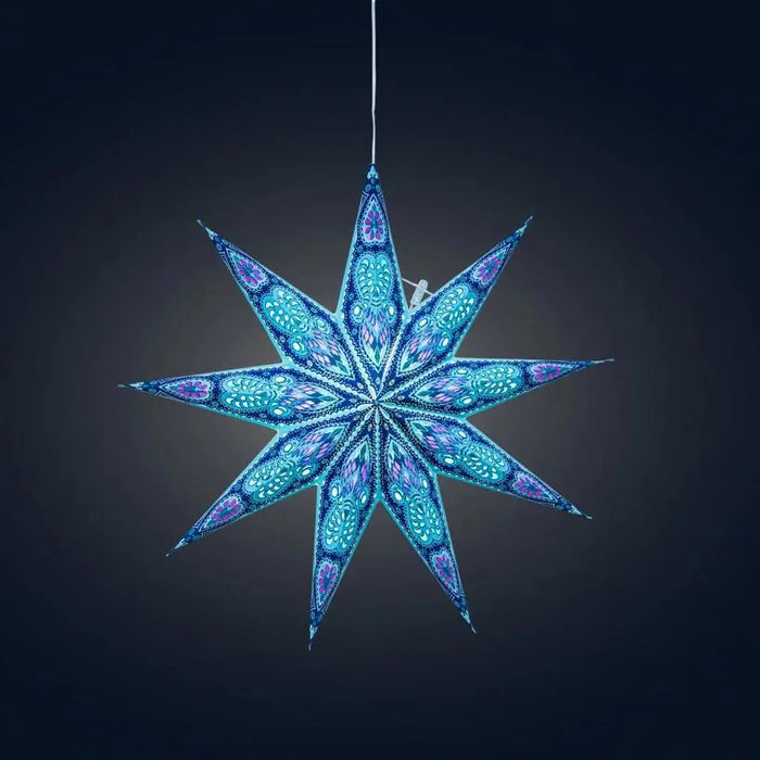 Phoenix ~ 9 Pointer, 17", Turquoise Paper Star Lantern Light