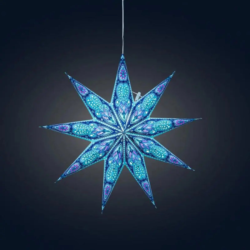 Phoenix ~ 9 Pointer, 17", Turquoise Paper Star Lantern Light