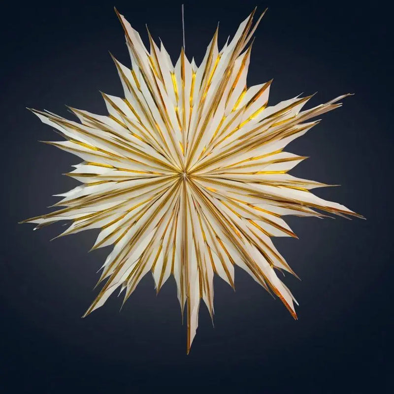32 Inch Cream with Gold Snowflake Lantern Light