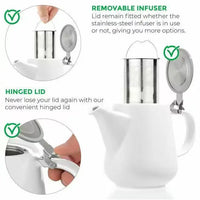 White Tea for Two Porcelain Teapot & 2 Cups Set 27 fl. oz
