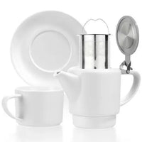White Tea for One Porcelain Teapot Cups Saucer Set 15 fl. oz