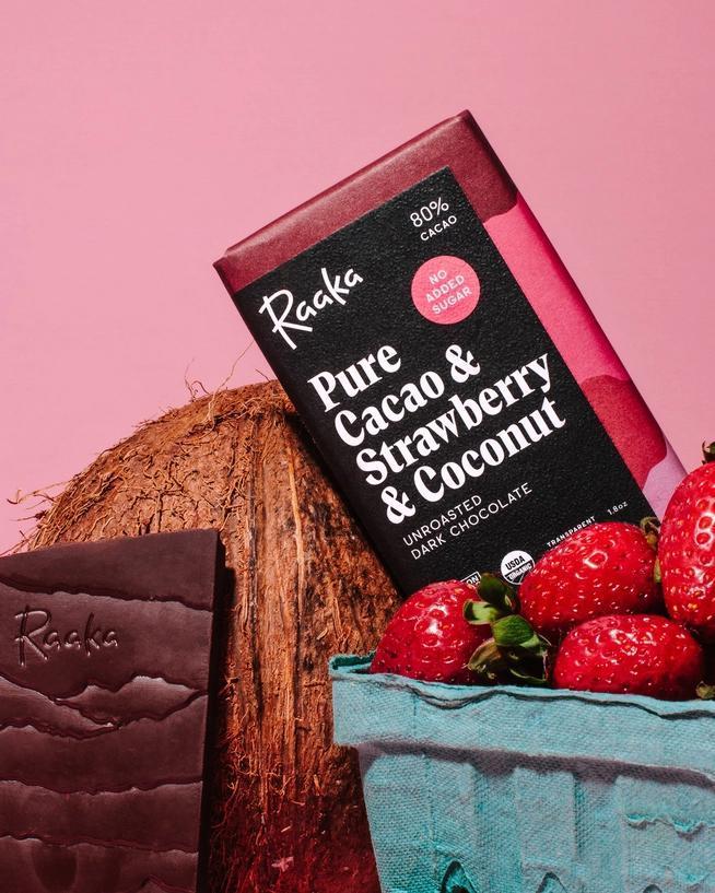 Raaka 80% Pure Cacao, Strawberry & Coconut Chocolate