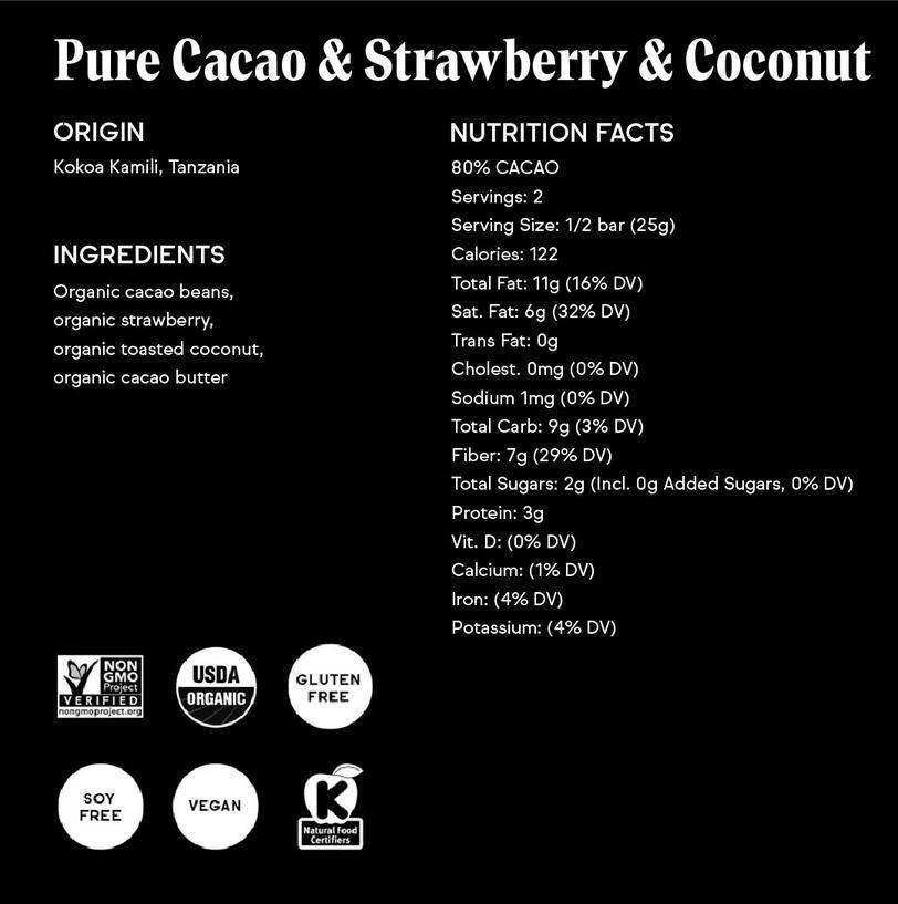 Raaka 80% Pure Cacao, Strawberry & Coconut Chocolate