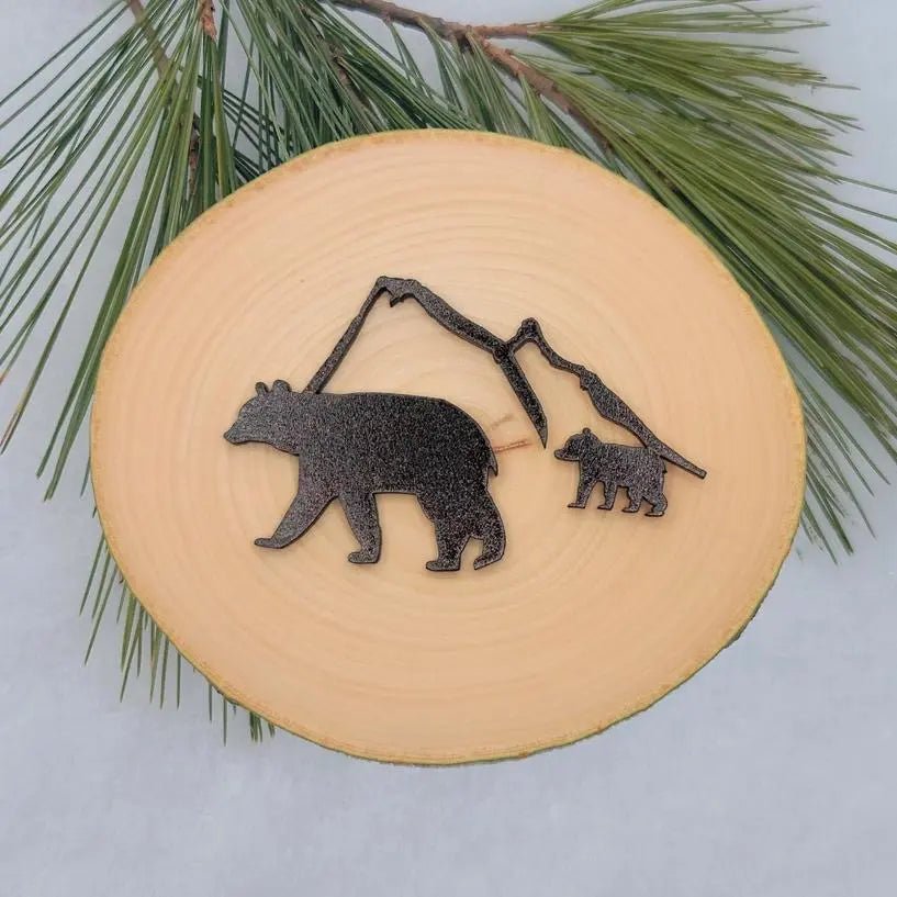 Bear and Cub with Mountains Ornament - My SensibiliTeas - wood slice ornament from Spears Creations