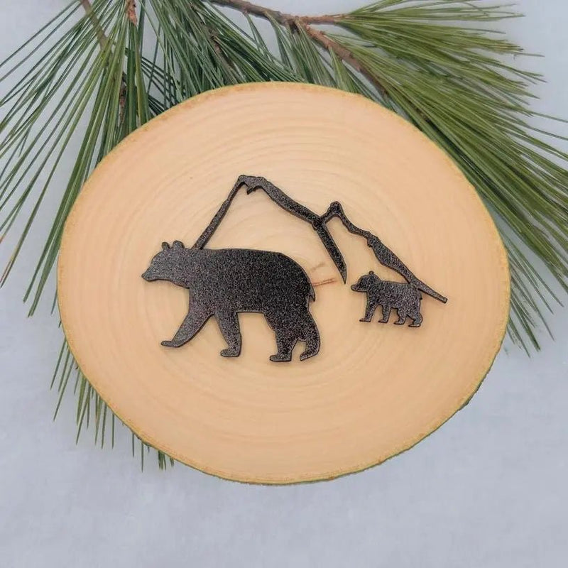 Bear and Cub with Mountains Ornament - My SensibiliTeas - wood slice ornament from Spears Creations