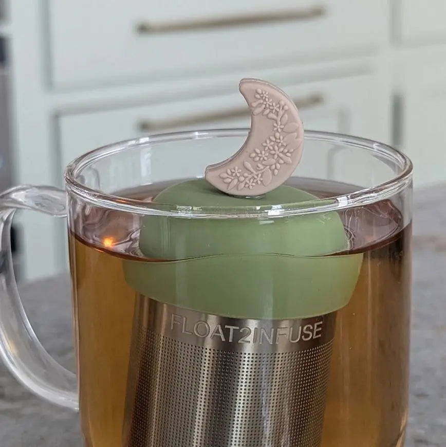 Beige Floral Crescent Moon Floating Tea Steeper - My SensibiliTeas - tea infuser from Float2Infuse Tea Infuser