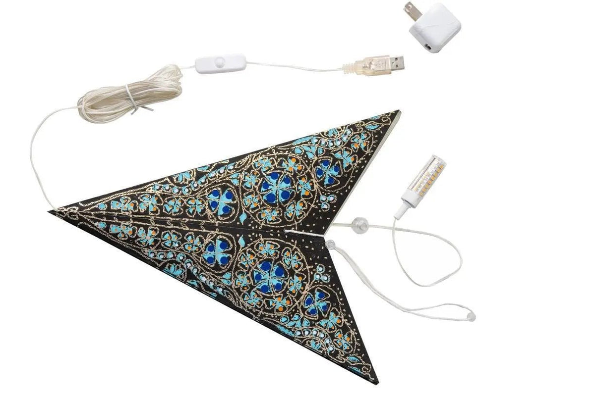 Black and Turquoise Cathedral Star Lantern - My SensibiliTeas - paper star lantern from Artschatz