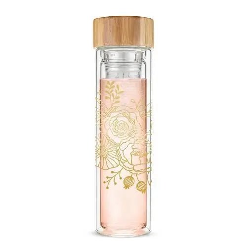 Blair Bouquet Glass Travel Infuser Mug - My SensibiliTeas - gold and glass travel mug from Pinky Up