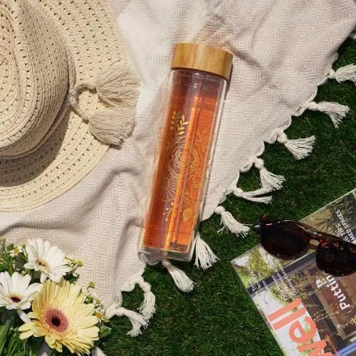 Blair Bouquet Glass Travel Infuser Mug - My SensibiliTeas - gold and glass travel mug from Pinky Up