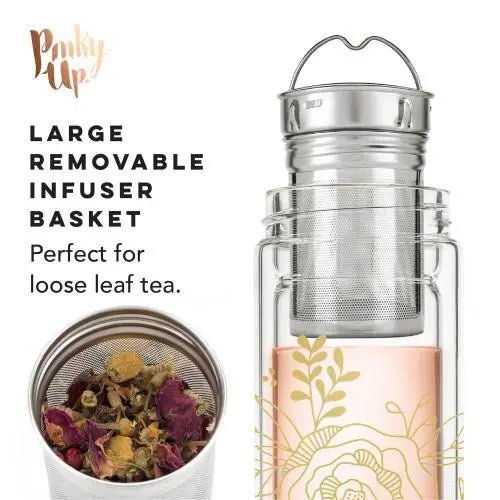 Blair Bouquet Glass Travel Infuser Mug - My SensibiliTeas - gold and glass travel mug from Pinky Up