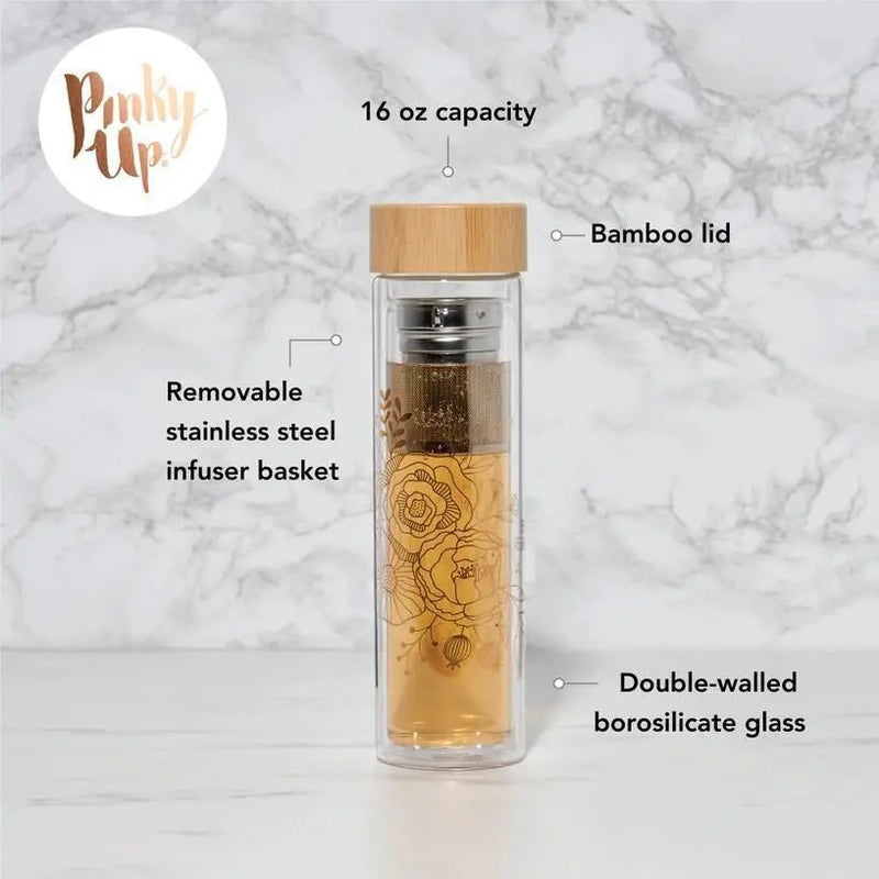 Blair Bouquet Glass Travel Infuser Mug - My SensibiliTeas - gold and glass travel mug from Pinky Up