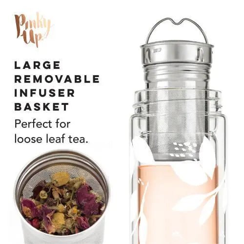 Blair White Leaf Glass Travel Infuser Mug - My SensibiliTeas - feminine travel mug from Pinky Up
