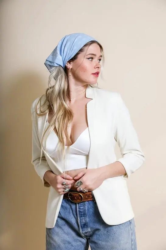 Boho Chic Vintage Bandana Scarf - Muted Blue & Gray - My SensibiliTeas - bandana from Leto Accessories